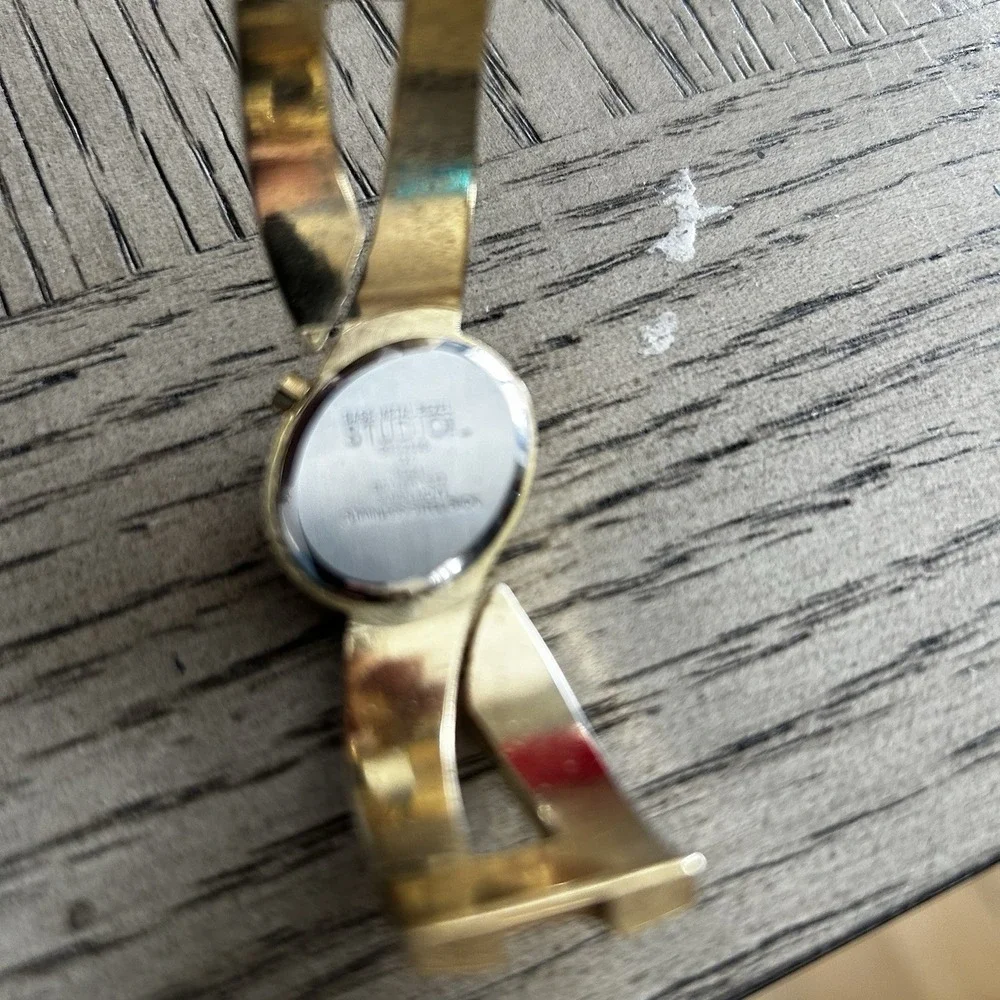 Studio Gold Tone Rhinestone Cuff Bracelet Watch Quartz Y2K